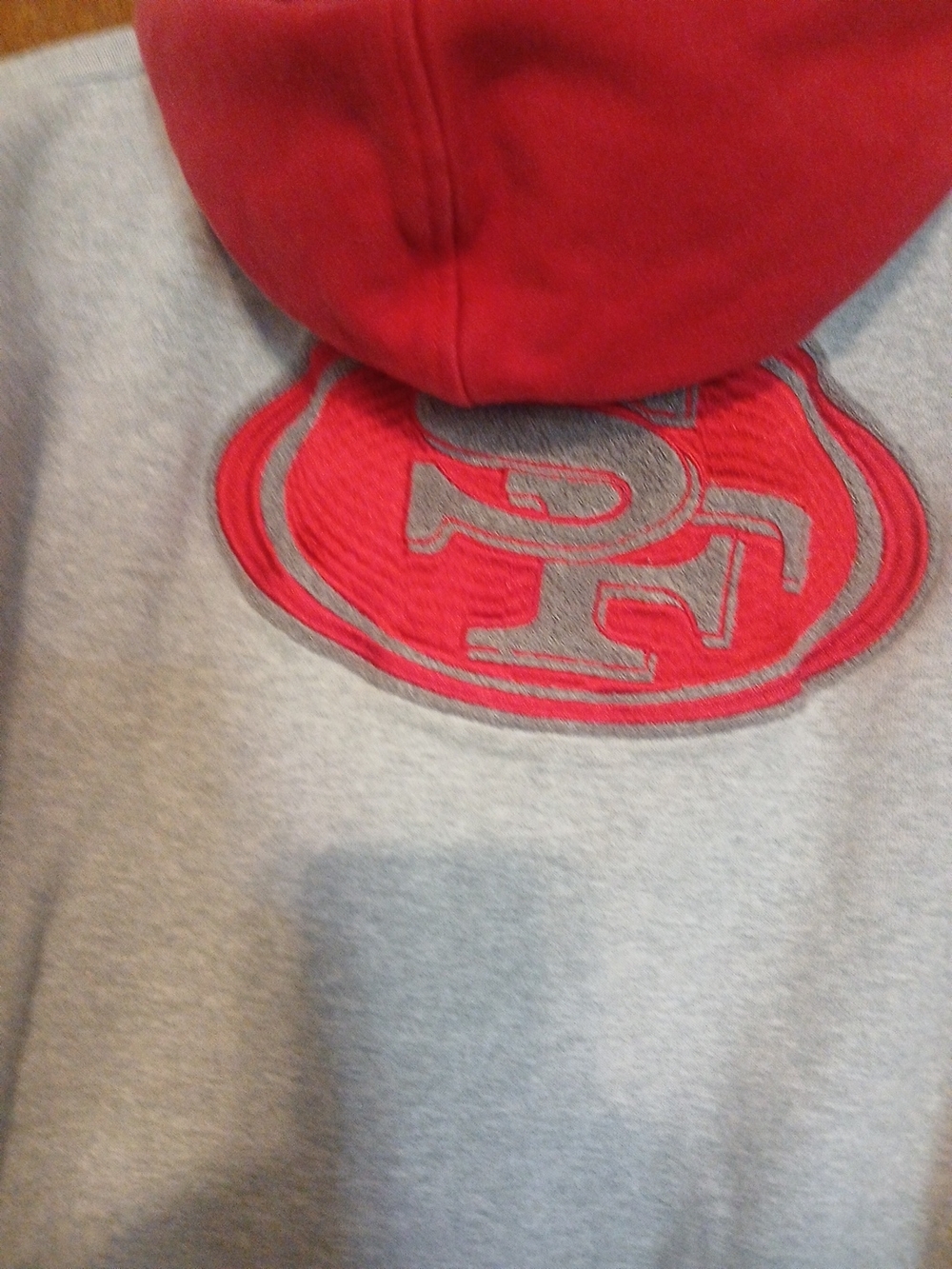 49ers Red and Gray Hooded Sweatshirt with Embroidered Patch